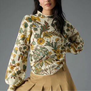 Anthropologie Beatriz high neck floral Multicolor Knit Sweater